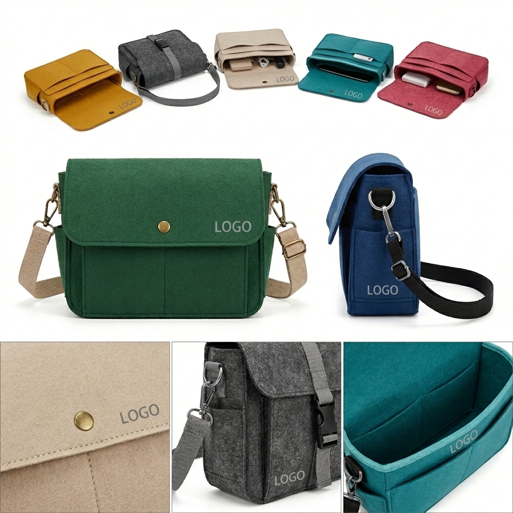 Felt Crossbody Sling Bag with Multi-Compartment Organizer